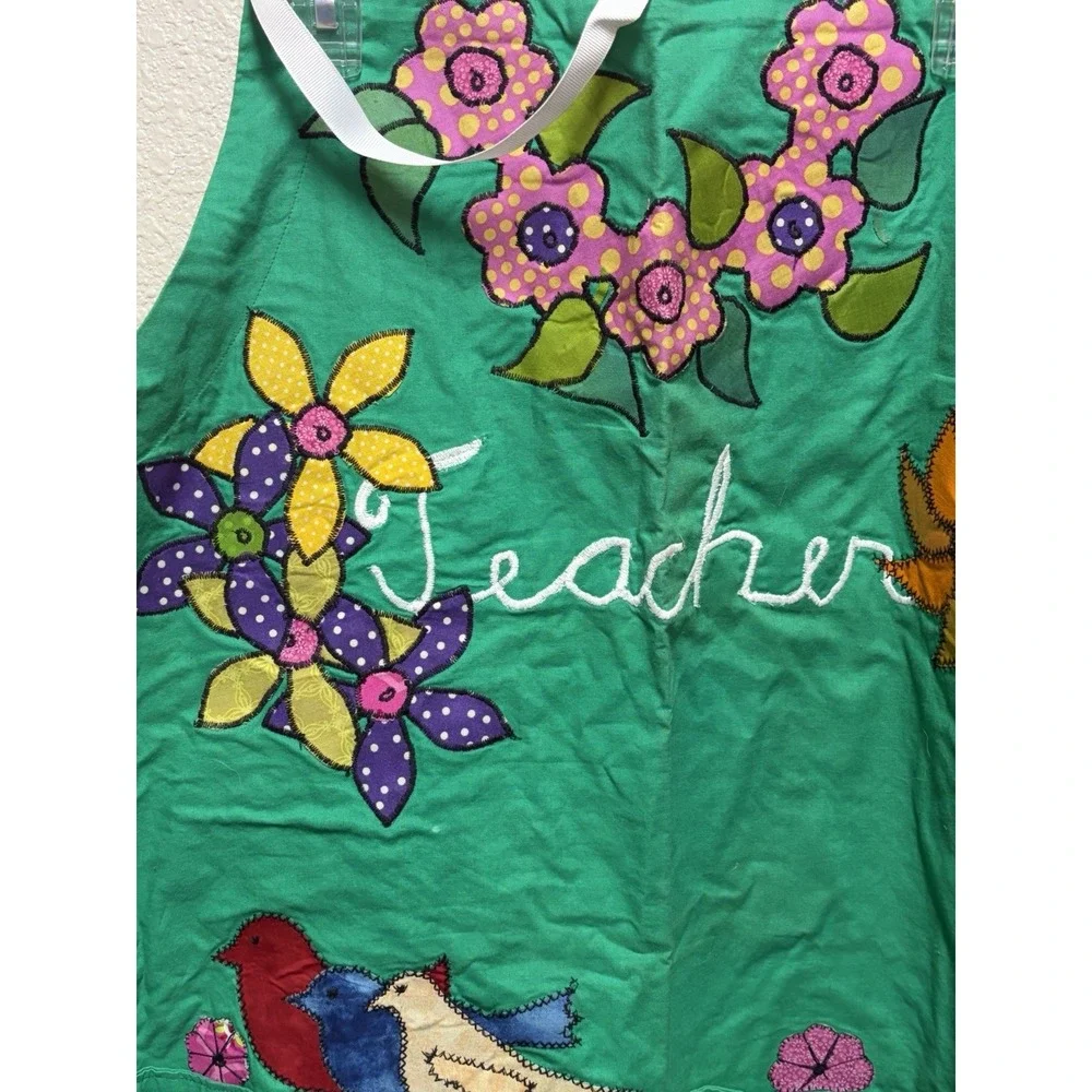 Handmade Awareness Apron artisans Smock Teacher Hand Embroidered Green 32